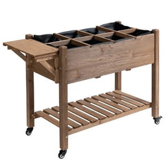 Planter Box,Wooden Garden Box,with 8 Pockets and Lockable Wheels,Foldable Side Clapboard,Elevated and Self-Draining Design