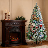 Christmas Trees,Artificial Snow Christmas Trees with Frosted Branches, Warm White or Colorful LED Lights, Steel Base