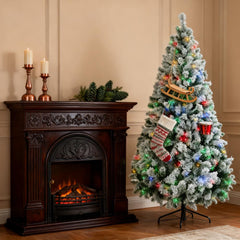 Christmas Trees,Artificial Snow Christmas Trees with Frosted Branches, Warm White or Colorful LED Lights, Steel Base