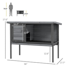 Wooden Rabbit Hutch Elevated with No Leak Tray, Gray
