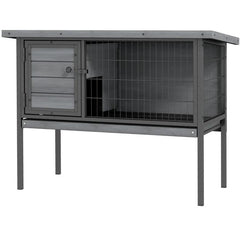 Wooden Rabbit Hutch Elevated with No Leak Tray, Gray