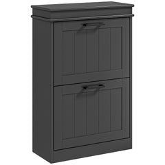 HOMCOM Shoe Cabinet for Entryway, Narrow Shoe Rack Storage Organizer with 2 Flip Drawers and Adjustable Shelves for 10 Pairs of Shoes, Black
