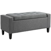 HOMCOM Storage Ottoman, Linen Upholstered Storage Bench with Lift Top and Button Tufted for Living Room, Gray
