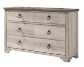 1pc Cottage Style Distressed 6 Drawer Dresser Driftwood Finish Contrasting Weathered Brown Top Traditional Ring Pull Hardware Wooden