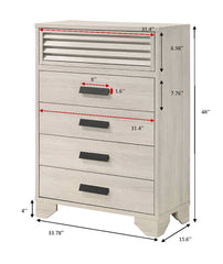 1pc Contemporary 5-Drawer Louvered Design Chest Finger Pull Hardware Bedroom Wooden Furniture Beige Finish
