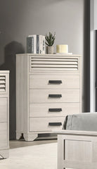 1pc Contemporary 5-Drawer Louvered Design Chest Finger Pull Hardware Bedroom Wooden Furniture Beige Finish