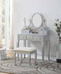 Ashley Wood Make-Up Vanity Table and Stool Set, Silver