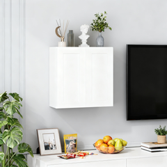 30 Inch White Shaker Double Door Wall Cabinet Solid Wood with 2 adjustable shelves Ready to Assemble for Kitchen,Bathroom,Laundry and Garage Storage(30"W×12"D×30"H)