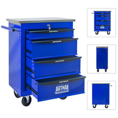 4 Drawers Multifunctional Tool Cart with Wheels,Metal Rolling Tool Cart Storage for Garage Workshop Warehouse Repair Shop--With Stainless Steel Roof- BLACK&BLUE