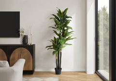 Artificial Plant, 83" Tall, Indoor, Dracaena Tree, Decorative, Faux, Fake, Floor, Potted, Real Touch, Green Leaves, Black Pot