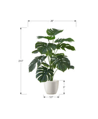 Artificial Plant, 24" Tall, Monstera, Indoor, Faux, Fake, Table, Greenery, Potted, Real Touch, Decorative, Green Leaves, White Pot