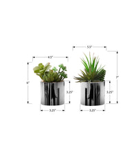 Artificial Plant, 7" Tall, Succulent, Indoor, Faux, Fake, Table, Greenery, Potted, Set Of 2, Decorative, Green Plants, Chrome Pots