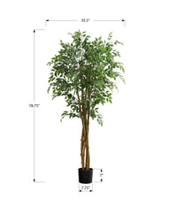 Artificial Plant, 79" Tall, Ficus Tree, Floor, Real Touch, Potted, Green Leaves, Black Pot