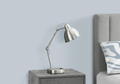 Lighting, 17"h, Table Lamp, Usb Port Included, Nickel Metal, Nickel Shade, Modern
