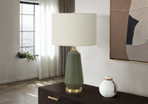 Lighting, 26"h, Table Lamp, Green Ceramic, Ivory / Cream Shade, Contemporary