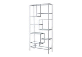 Bookshelf, Bookcase, Etagere, 72"h, Office, Bedroom, Clear Tempered Glass, Grey Metal, Contemporary, Modern