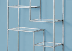 Bookshelf, Bookcase, Etagere, 72"h, Office, Bedroom, Clear Tempered Glass, Grey Metal, Contemporary, Modern