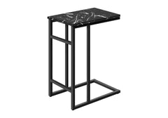 Accent Table, C-shaped, End, Side, Snack, Living Room, Bedroom, Black Marble Look Laminate, Black Metal, Contemporary, Modern