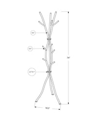 Coat Rack, Hall Tree, Free Standing, 11 Hooks, Entryway, 74"h, Bedroom, Grey Metal, Contemporary, Modern