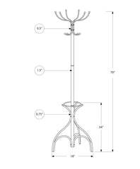 Coat Rack, Hall Tree, Free Standing, 12 Hooks, Entryway, 70"h, Umbrella Holder, Bedroom, Black Metal, Transitional