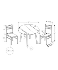 Dining Table Set, 3pcs Set, Small, 35" Drop Leaf, Kitchen, Black Metal, Grey Laminate, Contemporary, Modern