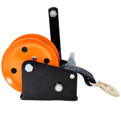 1200LBS Hand Winch,with 19.6FT Black Strap, Orange & Black Shell,4.1:1 Gear Ratio Portable Winch,Two-Way Ratchet,Manual Operated Hand Crank Winch for Trailer, Boat or ATV Towing