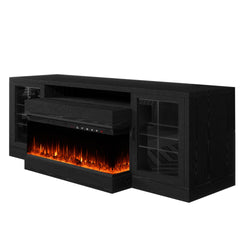 CharaVector 60 inch Fireplace TV Stand for TVs up to 75" with 30" 3-Sided Electric Fireplace, Farmhouse Entertainment Center with Glass Doors & Storage Cabinet, Black(ONLY TV STAND)