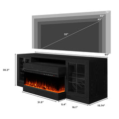 CharaVector 60 inch Fireplace TV Stand for TVs up to 75" with 30" 3-Sided Electric Fireplace, Farmhouse Entertainment Center with Glass Doors & Storage Cabinet, Black(ONLY TV STAND)