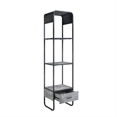 Modern Curve Design Black Finish TV Stand Side Pier with Drawer and Shelf Concrete Gray Luxury Living Room Furniture 1pc