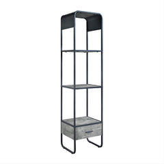 Modern Curve Design Black Finish TV Stand Side Pier with Drawer and Shelf Concrete Gray Luxury Living Room Furniture 1pc