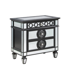 Glam Luxury Bedroom Black and Mirrored Finish Nightstand with 2 Drawers Wooden Furniture 1pc