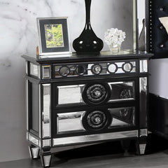 Glam Luxury Bedroom Black and Mirrored Finish Nightstand with 2 Drawers Wooden Furniture 1pc