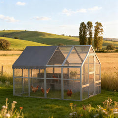 Gray Large Chicken Coop for 8-12 Chickens with Water-Resistant and Anti-UV Cove ,Nesting Box