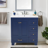 30" Blue Bathroom Vanity with Ceramic Sink - Soft-Close Drawers, Solid Wood Frame, Multi-Organizer Storage ,76x47x85cm