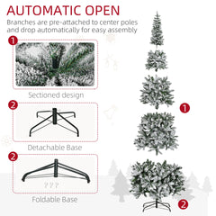 HOMCOM 9ft Unlit Snow-Flocked Slim Pine Artificial Christmas Tree with Realistic Branches and 1084 Tips