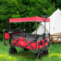 Collapsible Wagon 140L Wagons Carts Foldable with Removable Canopy, Folding Wagon Cart with Wheels for All-Terrain with Brake, Foldable Wagon with Cooler Bag, for Camping Beach Shopping