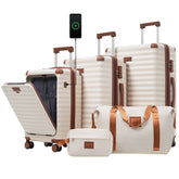 Luggage Sets 5 Piece with Front Opening , Hardside Expandable Carry on Suitcase with Spinner Wheels TSA Lock USB Port Cup Holder Duffel Bag and Toiletry Bag
