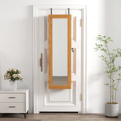 Solid Wood Jewelry Armoire Organizer Cabinet with Full-Length Mirror, 47.5x14.3 in Wall-Mounted Lockable with LED Light
