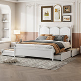 Queen Size Platform Bed With with 2 Big Drawers, Twin XL Size Trundle, White