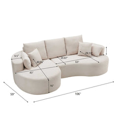 106 in. 2 - Piece Fabric Cloud Curved Sectional Corduroy Sofa with Chaise For Living Room Bedroom Apartment - Gray