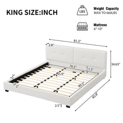 King Size Boucle Bed Frames, Upholstered Platform Bed with Curved Tufted Headboard, Soft Square Corners, Beige