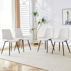 White artificial leather backrest cushion dining chair, black metal legs, curved widened cushion design for more comfort, suitable for restaurants, kitchens, bedrooms, offices.(4 chairs)W1151P180072