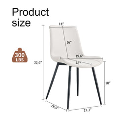 White artificial leather backrest cushion dining chair, black metal legs, curved widened cushion design for more comfort, suitable for restaurants, kitchens, bedrooms, offices.(4 chairs)W1151P180072