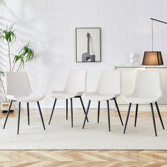 White artificial leather backrest cushion dining chair, black metal legs, curved widened cushion design for more comfort, suitable for restaurants, kitchens, bedrooms, offices.(4 chairs)W1151P180072