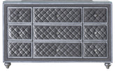 1pc Glam 9-Drawer Dresser w Tempered Glass Top Velvet Tufted Drawer Front Faux Crystal Drawer Knobs Bedroom Furniture