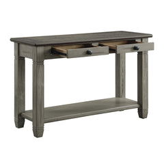 Coffee and Antique Gray Finish 1pc Sofa Table with 2 Drawers Bottom Shelf Wooden Living Room Furniture