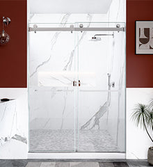 56"-60"W x 80"H Frameless Double Sliding Shower Door, 3/8 inches (10mm) Thick SGCC Tempered Glass Door, Chrome
