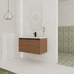 LEVISTAR Brown 36 Inch Bathroom Vanity with resin Countertop Sink, 2 Doors Bathroom Cabinet Set