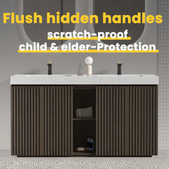 GALAN60F" Smoked Oak Bathroom Vanity with Sink, Large Storage Freestanding Bathroom Vanity for Modern Bathroom, One-Piece White Sink Basin without Drain and Faucet, without drainage and faucet, KD