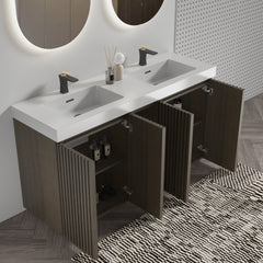 GALAN60F" Smoked Oak Bathroom Vanity with Sink, Large Storage Freestanding Bathroom Vanity for Modern Bathroom, One-Piece White Sink Basin without Drain and Faucet, without drainage and faucet, KD